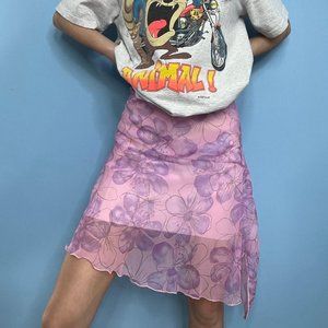 VINTAGE 90s FLORAL PINK AND PURPLE EXACT CHANGE BRAND MIDI SKIRT